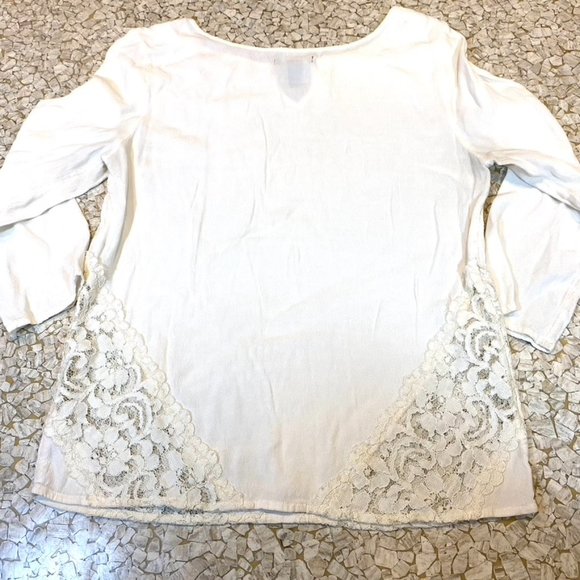 Off white Gap XS  pretty Lace inset tunic top long sleeve EUC - Picture 8 of 9